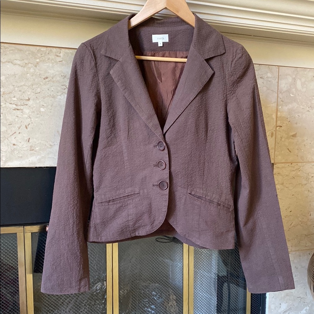 Brown Embroidery Detail Women's Blazer